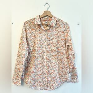 LL Bean Orange floral button down blouse organic cotton gardening summer outdoor